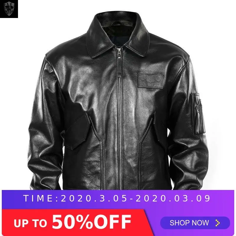 

2020 Men Black USAF Pilot Leather Jacket Genuine Cowhide Winter Military Russian Aviator Leather Coat Customized FREE SHIPPING