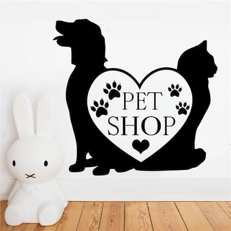 Pet Shop Vinyl Wall Decal Sign Dog Cat Mural Art Wall Sticker For Home