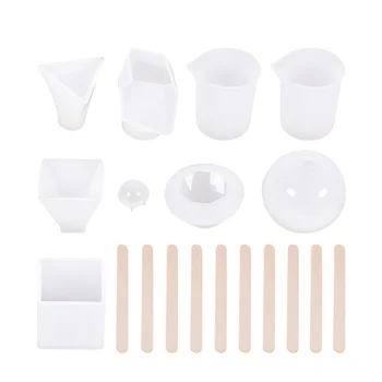 

1 Set of 19PCS DIY Epoxy Tools Cube Pyramid Making Molds Measuring Cups Stir Sticks Kit