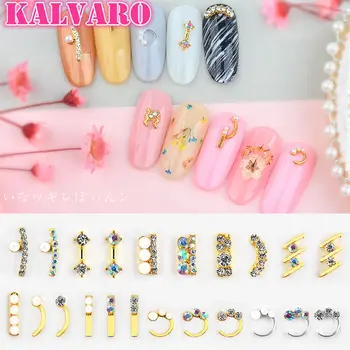 

Kalvaro 5Pcs 3D Metal Nail Art Jewelry Pearl Stick Japanese Top-level Nails Parts Decorations For Nails Manicure Zircon Charms