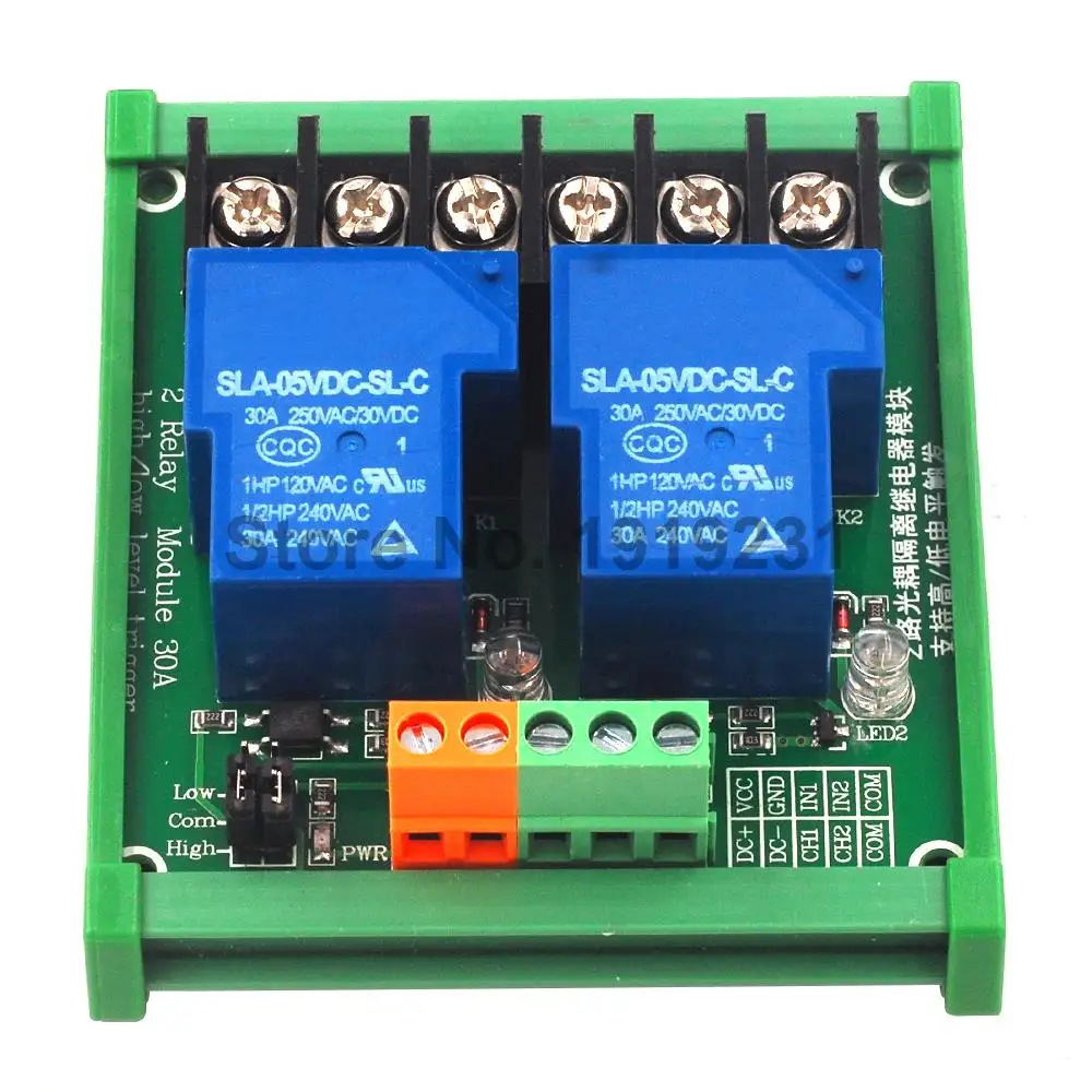 

2 channels 30A with optocoupler isolation support high and low level trigger relay module 5V high current with guide rail