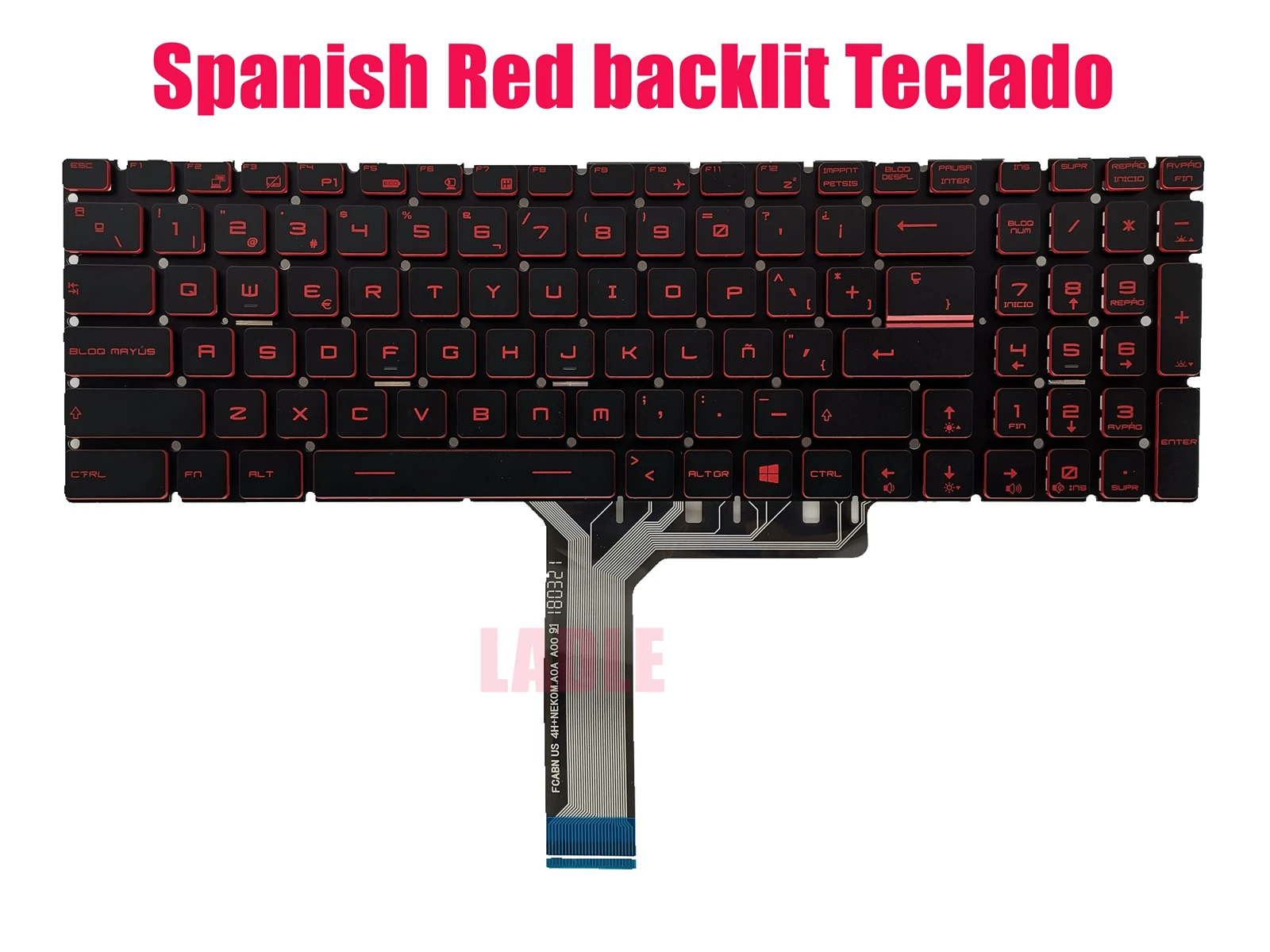 Испанская красная клавиатура с подсветкой для MSI GF75 Thin 8SC/9SC/9RCX(MS-17F2