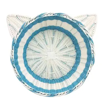 

1Pc Dog Cats Kennels Basket Easy Clean Keep Pet Cozy And Warm Summer Creative Pet Kennels Rattan Kennels Sky-Blue/Pink