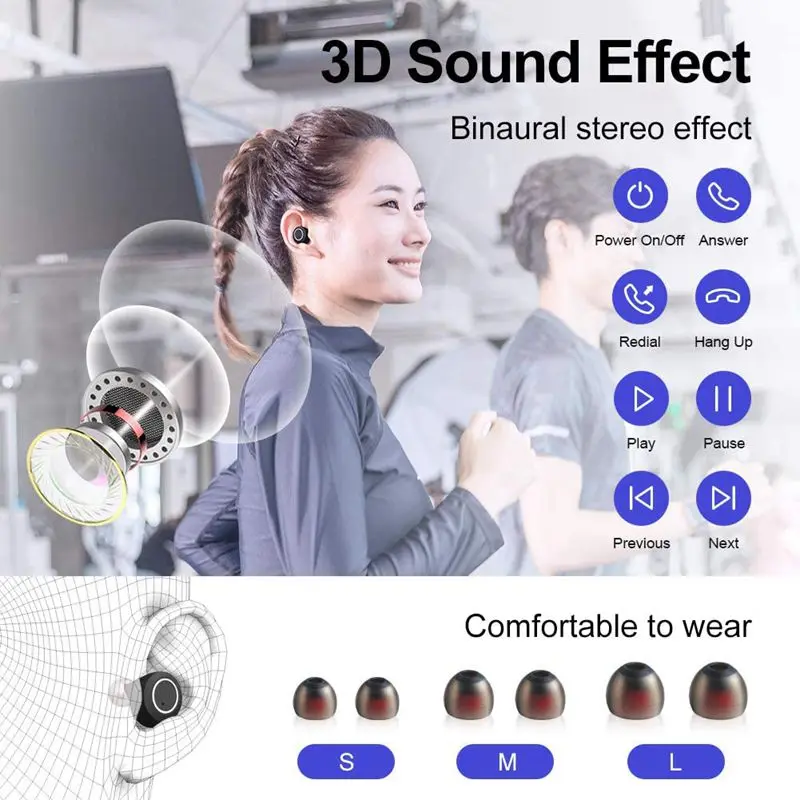 Bluetooth Wireless Earphones 5 0 In Ear Sport Headphones with Press Control LED Power Display Charging Case TWS Stereo