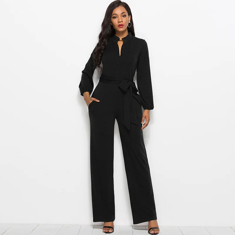 Rompers Womens Jumpsuit female Dungarees High Neck Button Long Sleeve Wide Leg Pants Playsuit Elegant Ladies Office Ladies Wear Rompers Womens Jumpsuit female Dungarees High Neck Button Long Sleeve Wide Leg Pants Playsuit Elegant Ladies Office Ladies Wear
