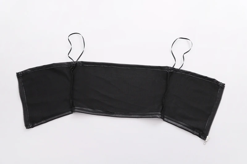 SheMujerSky Summer Pu Leather Crop Top Women Black Sexy Zipper Cropped Tops Sleeveless Top