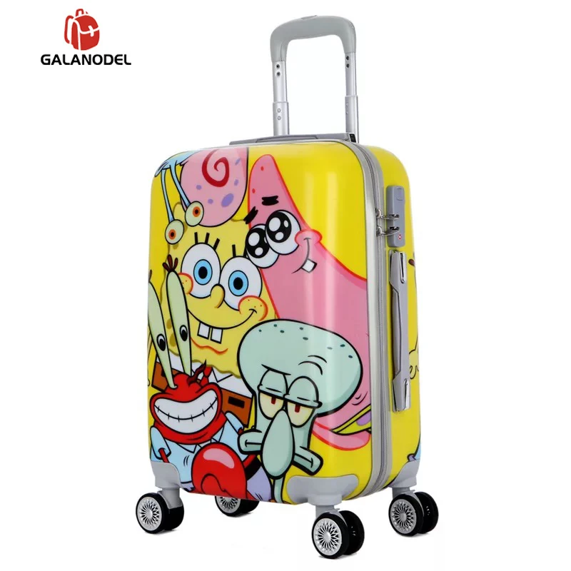 20"Inch PC Cartoon Spongebob Travel Suitcase on Wheels Cabin Trolley Luggage Bag Women Rolling Luggage Lovely Road Suitcase