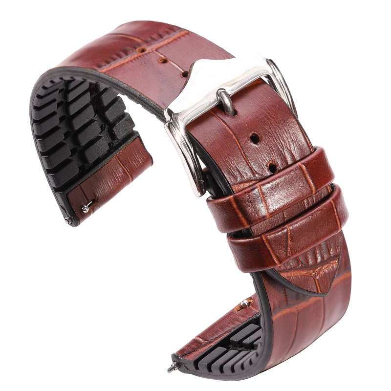 Premium Waterproof Genuine Leather Watch Band - Breathable Design in Black and Brown