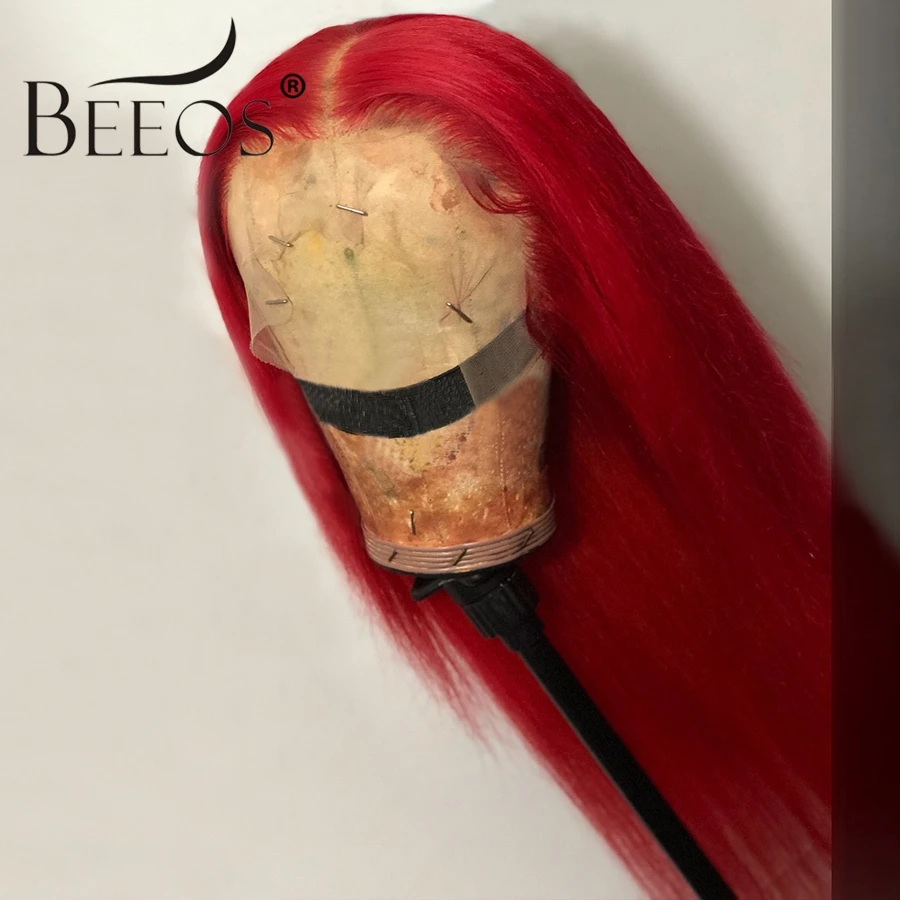 Парики Beeos из человеческих волос с глубокой кружевной передней частью красного
