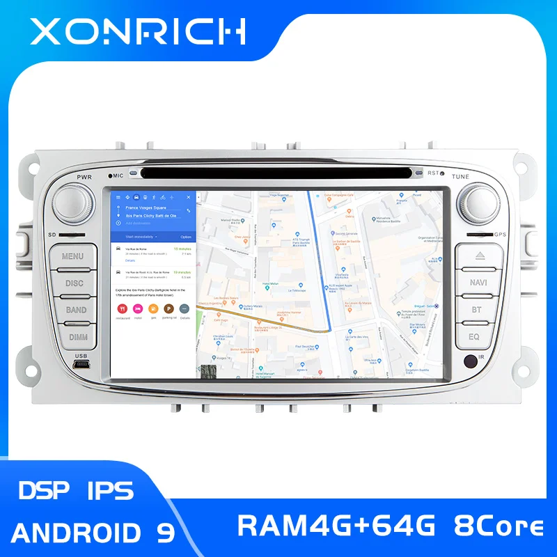 IPSDSP 4 Гб 64 г 2 din Android 9 Автомобильная магнитола мультимедиа для Ford Focus 2 3 mk2 Mondeo 4 Kuga Fiesta TransitConnect S-MAXC-MAX 8 ядерный