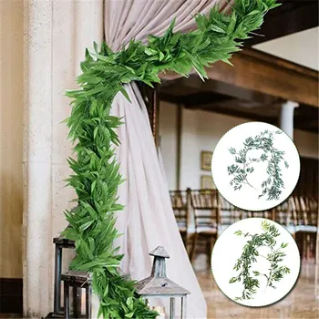 

Simulation Willow Leaves Gray/Green Wreath Fashion Artificial Eucalyptus Rattan Artificial Willow Vine 1.7M Party Faux