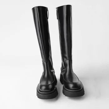 

2020 new line with Martin boot but knee groove thick bottom trend simple fashion British wind large high leather boots women