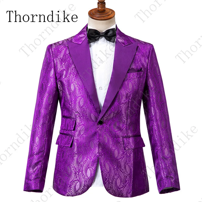 Thorndike мужской костюм на выпускной со штанами фиолетовые Цветочные жаккардовые свадебные костюмы для мужчин 2 комплекта(куртка+ брюки) Британская приталенная смокинги