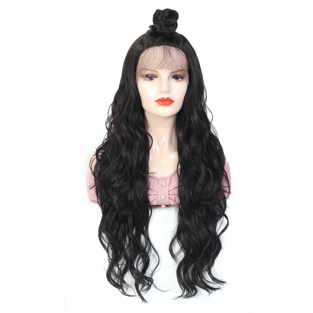 X-TRESS Lace Frontal Cosplay Wigs Natural Black Long Wavy Moon Part Swiss Wig With Baby Hair for Women Party Synthetic | Шиньоны и