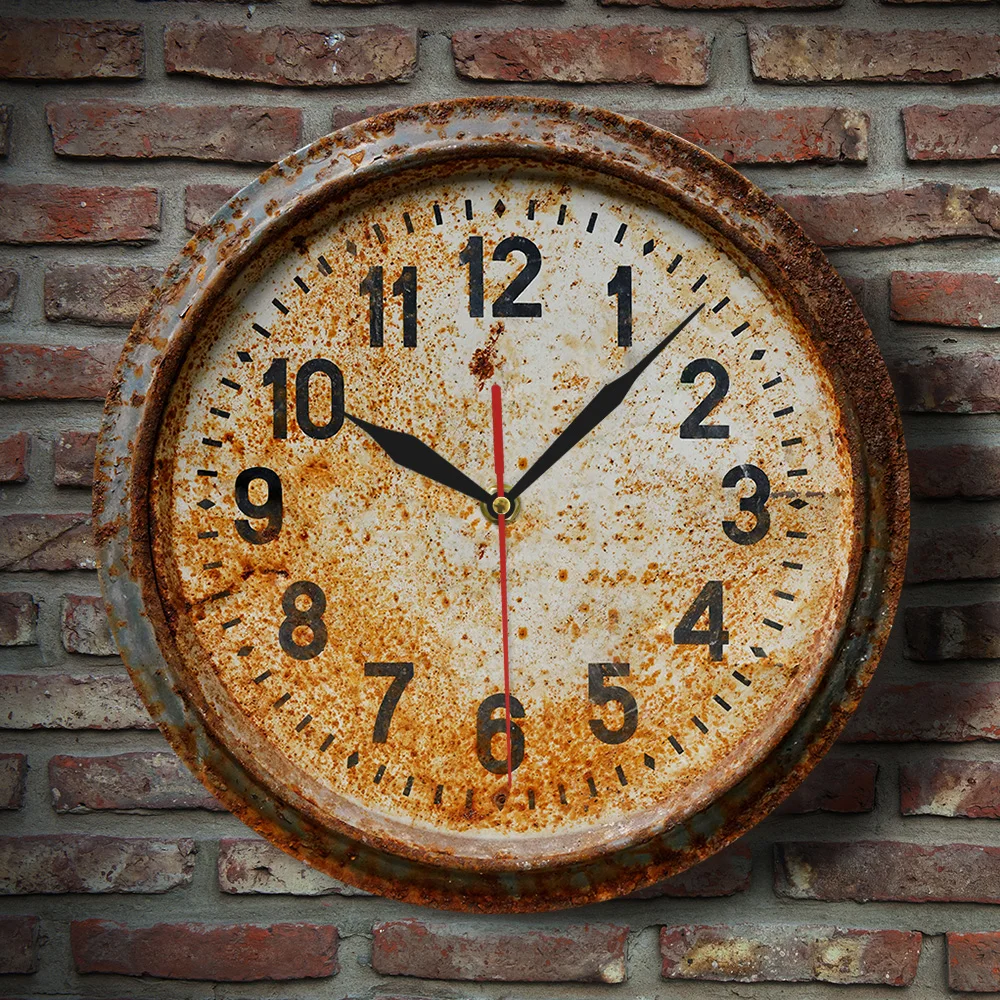 Ретро ржавые старые настенные часы 3D иллюзия печатные акриловые настенные часы гостиная примитивные часы искусство Декор Висячие настенные часы