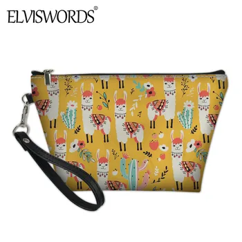 

ELVISWORDS Cute Alpaca Pattern Women Small Handbag PU Leather Comsetic Bag Teen Girls Casual Makeup Bag Travel Pouch Case