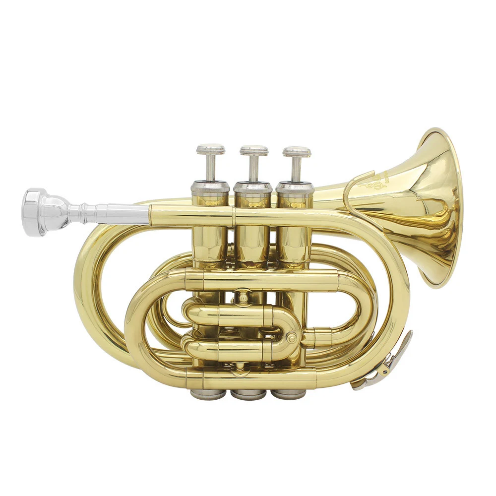 

Trumpet Bb Falling Tune B Flat Brass Mini Pocket Wind Instrument with Mouthpiece Gold