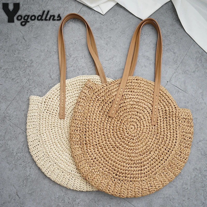 de playa de paja para mujer, bolsa de rafia tejida a mano de estilo bohemio informal y con diseño redondo para el verano|Bolsos bandolera| - AliExpress