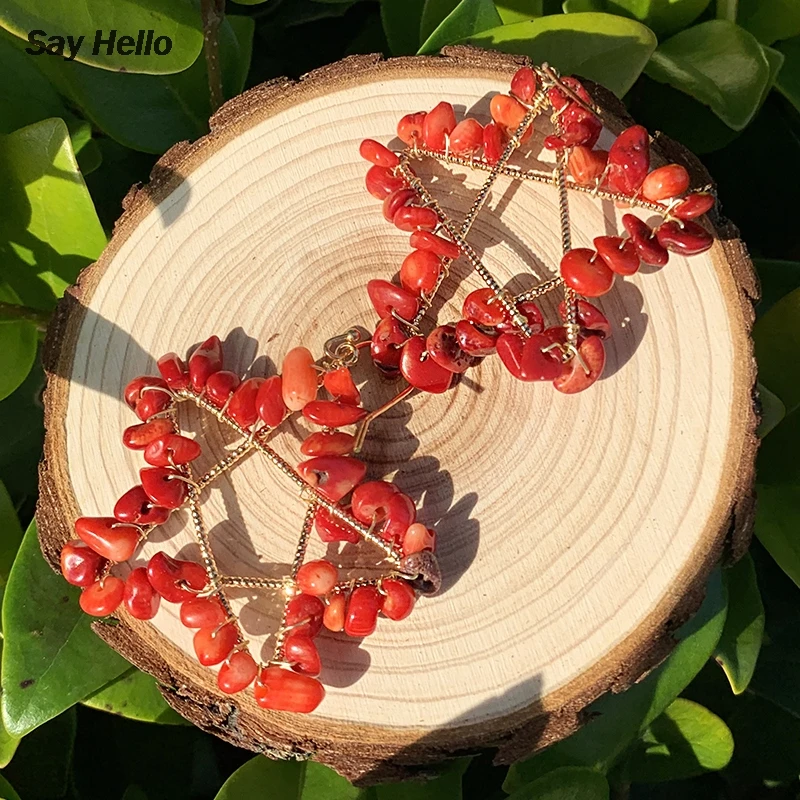 SAY HELLO богемные неровные красные бирюзовый камень в форме звезд металлические