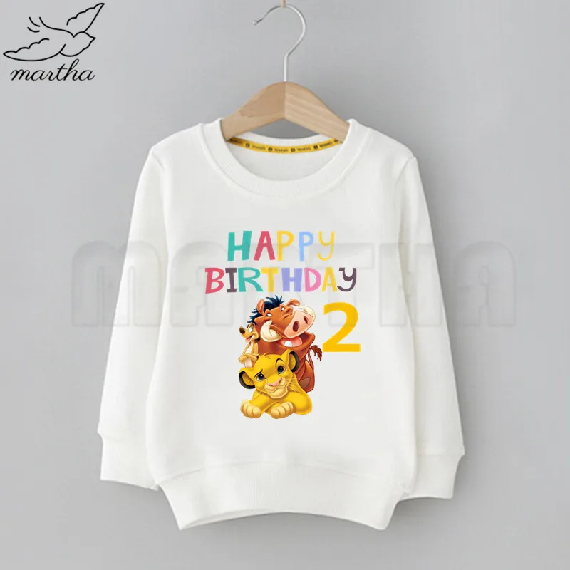 Kids Funny Happy Birthday Lion King Simba Number Print Sweatshirt Solid Color Hoodies Fashion Boys Girls Long Sleeve Sweatshirt
