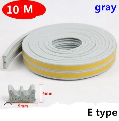 10 м/рулон самоклеящаяся резиновая дверная уплотнительная лента для окон уплотнительная лента Пылезащитная уплотнительная лента оконные аксессуары - Цвет: Gray E Seal Strip
