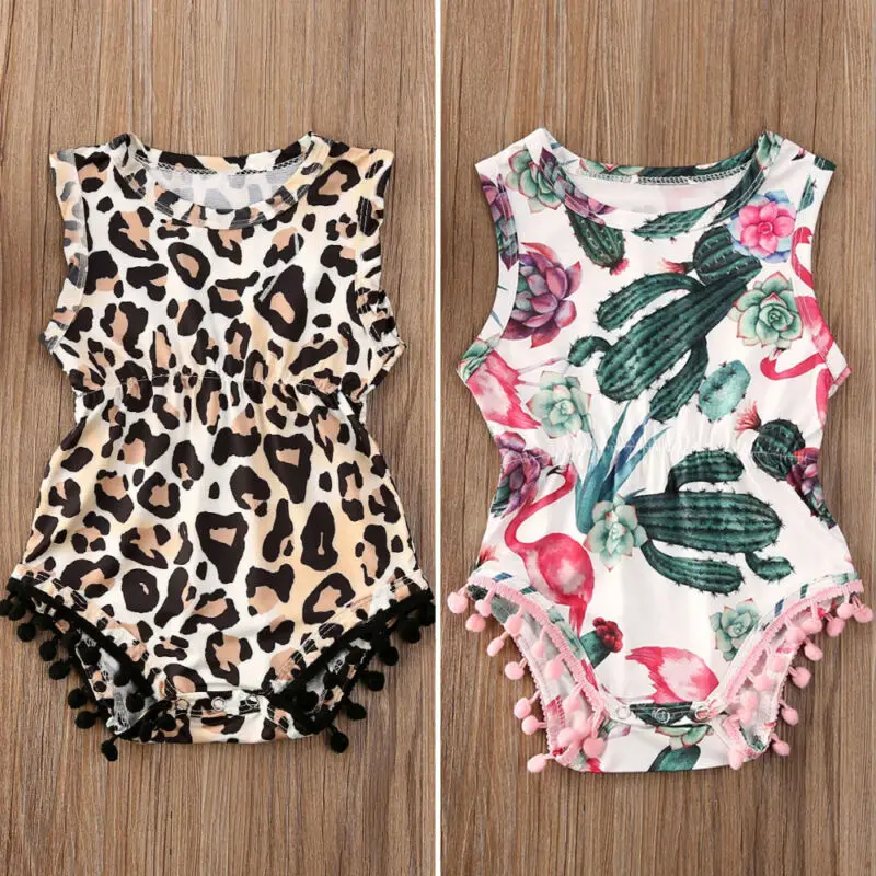 2020 Summer Newborn Infant Baby Girl Sleeveless Leopard Cactus Romper Jumpsuit Cotton Outfit Casual Clothes New Arrival