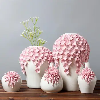 

MODERN PINK CHRYSANTHEMUM VASE HOME FURNISHING SMALL CERAMIC VASES FLOWER DESK ACCESSORIES CRAFTS FLOWER POT FLOWERPOT R1923