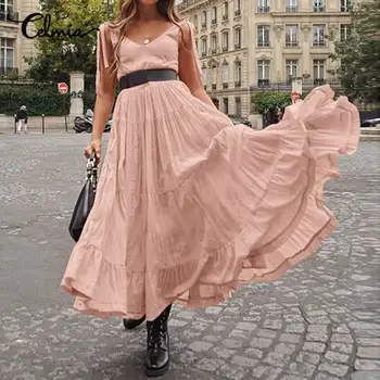 

Plus Size Ruffles Dress Celmia Women Sleeveless Sexy Strapless Maxi Long Sundress Casual Loose Pleated Summer Beach Vestidos 7