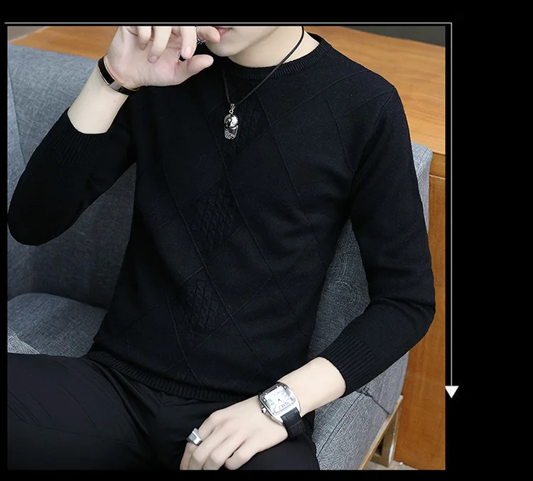 Striped Black Gray Mens Knit Pullover Sweaters Thick Loose Boys Sweaters Winter England Style O-Neck Men Knit Wear