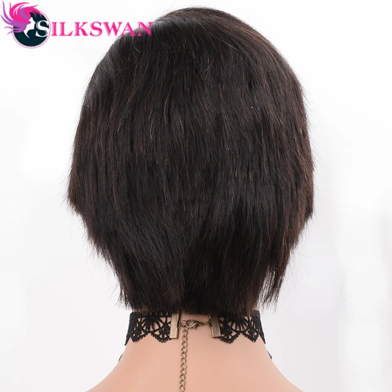 Silkswan короткие Pixie Cut Искусственные парики человеческие волосы парики Remy 150 Плотность 1B цвет натуральный короткие Искусственные парики для