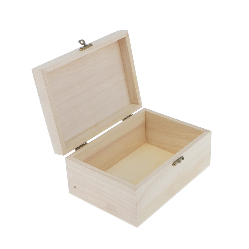 2pcs Small Unfinished Wooden Jewelry Case Plain Wood Box Organizer Keepsake DIY Crafts