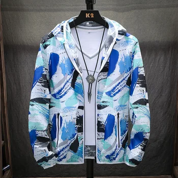 

Mens Coats and Jackets 2020 New Product Candy Color Large Size Ultra-thin Quick-drying Men's Printed Jacket