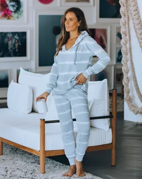 

Women Loose Pajamas Set Long Sleeve Sleepwear For Female Hooded Two Piece Set Sporting Tracksuit Loungewear Plus Size