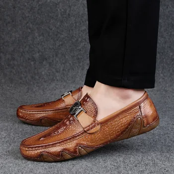 

2020 New Crocodile Skin Loafer Shoes Men Genuine Leather Slip-on Moccasins Handmade Man Casual Shoes Drive Walk