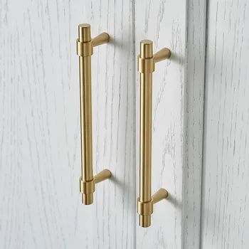 

2"-4" Solid Brass Drawer cabinet Handles and knob T-bar Light Luxury Fashion Gold Wardrobe Dresser Cupboard Pulls