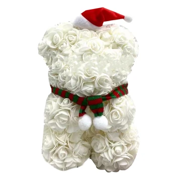

25cm Cute Rose Bear Toy Made of PE Rose Artificial Rose Bear for Girlfriend/Mother/Birthday//New Year Gift White