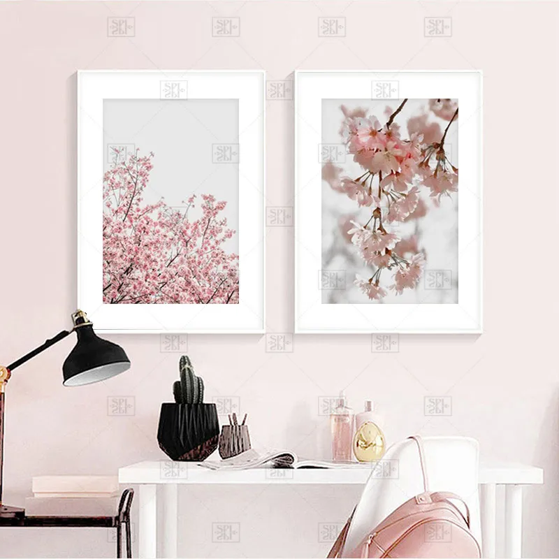 

Scandinavian Style Pink Flowers Posters and Prints Sakura Pictures for Living Room Plant Posters On the Wall Modern Home Decor
