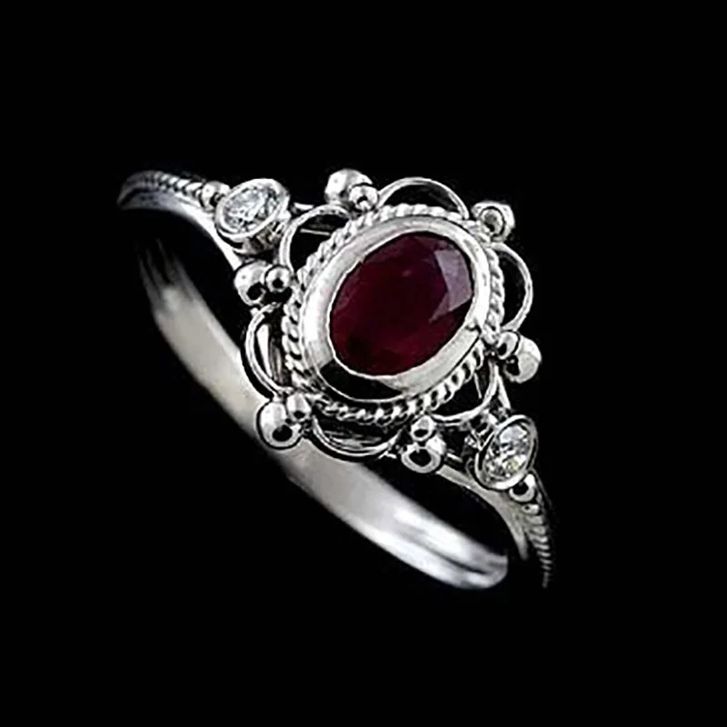 Bague Ringen, Ретро дизайн, тайское серебро, хорошее ювелирное изделие, овальные драгоценные камни, S925 Кольца для женщин, рубиновый аметист, Женское Обручальное Кольцо - Цвет камня: red