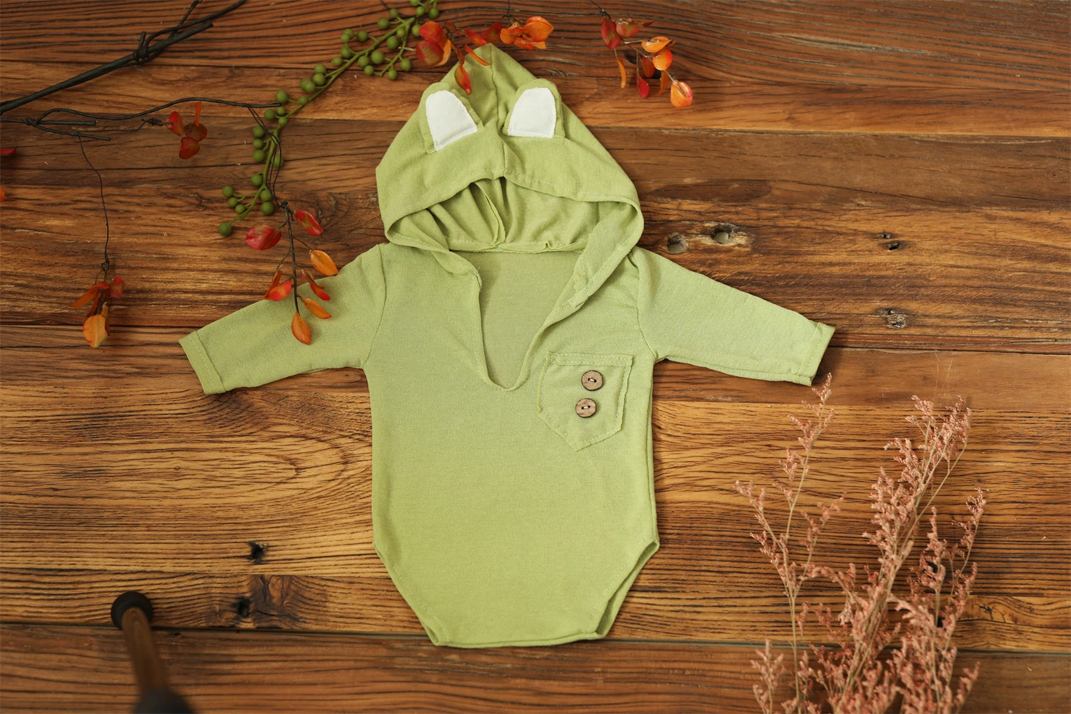 1 Set Soft Elastic Baby hooded bodysuit Newborn Photography Props for Baby Photo Shoot Bebe Knit Sleeved Outfit Accessories