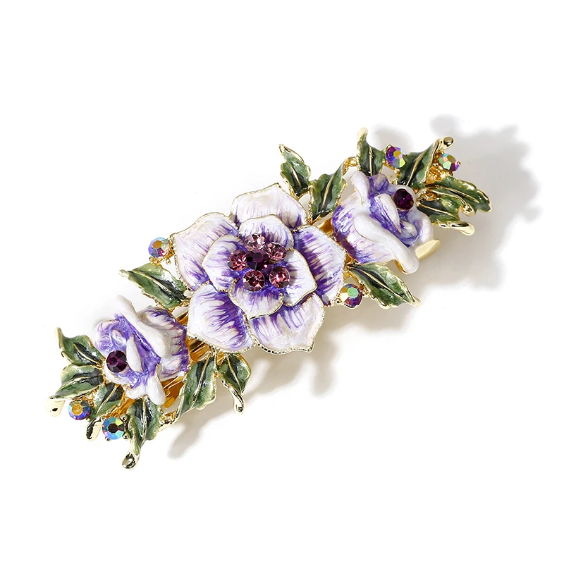 Muylinda Enamel Flower Chinese Hair Clip Jewelry Vintage Rose Rhinestone Hair Pin Barrettes Women Banquet Hair Accessories - Окраска металла: purple