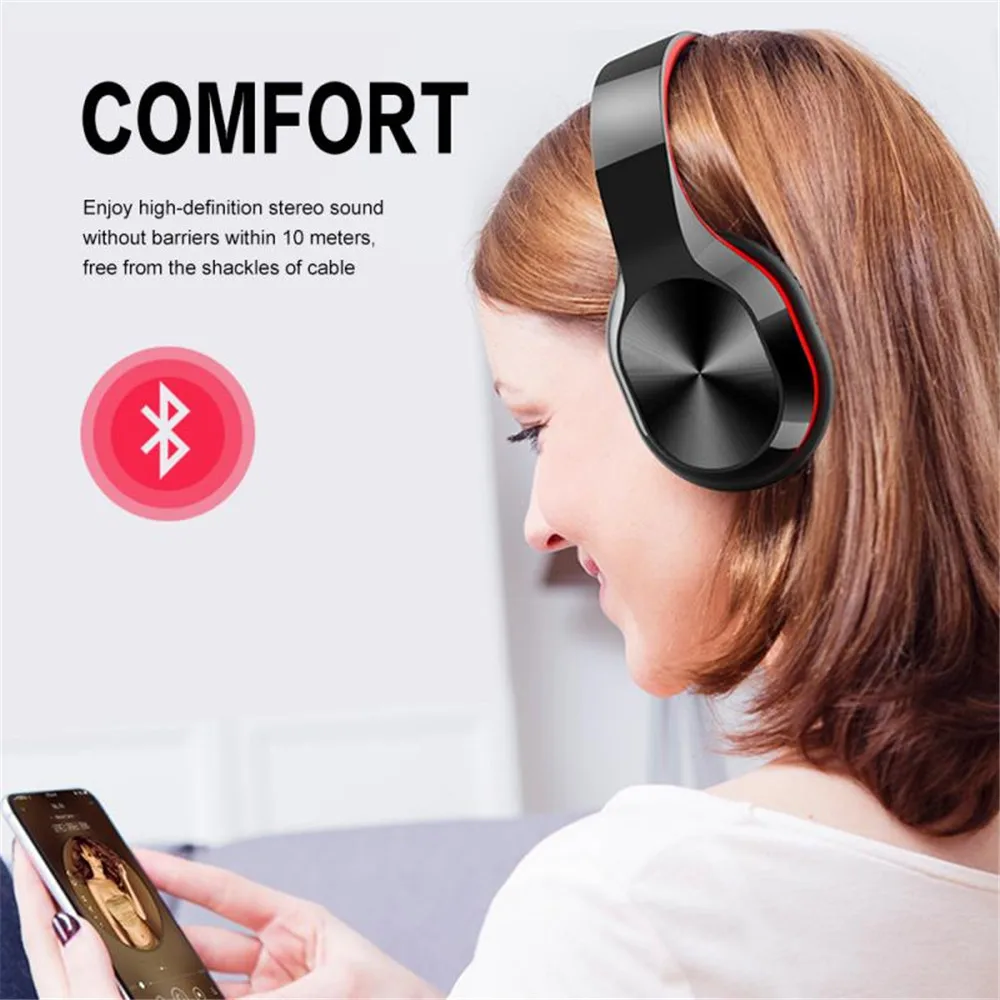 T5 Head Mounted Headphones 3 5mm Wireless Bluetooth 5 0 Headphones 9D Stereo Earphones Music Headsets With Mic Support TF Card