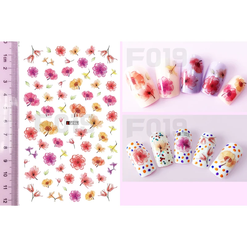 

10PCS Annual Most Beautiful Flower Pattern Color Transparent DIY Nail Stickers Multi-color Collection Nail Slider Decoration
