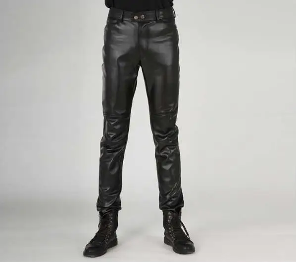 Осенне-зимние кожаные штаны мужские повседневные Lederhose Chaparejos мужские s персонализированные мотоциклетные простроченные брюки из искусственной кожи Мужские штаны