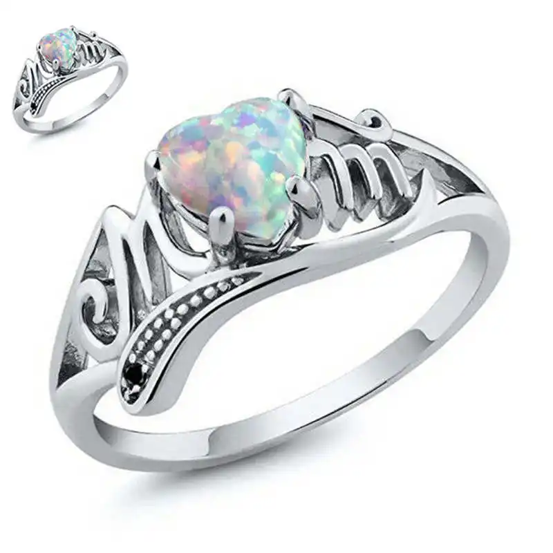 New White Fire Opal Heart Letter Ring Mother Gift Love Women Mom Wedding Engagement Size 6-10 Party Jewelly | Украшения и