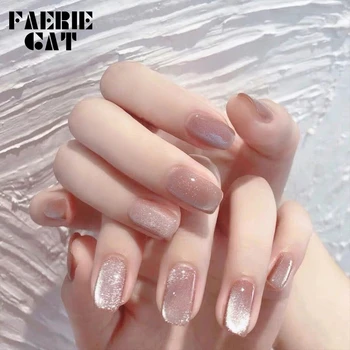 

24pcs/Box Cat Eye Phototherapy Fake Nail Tips Spar Cat's Eye Short False Nail Glue Accessories Manicure Tools Finished Nails