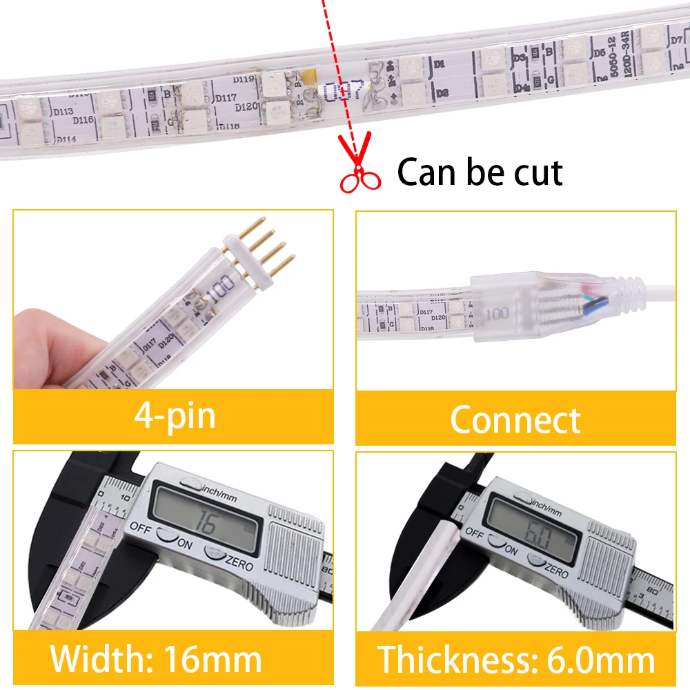 Tuya wifi rgb tira conduzida 220v impermeável