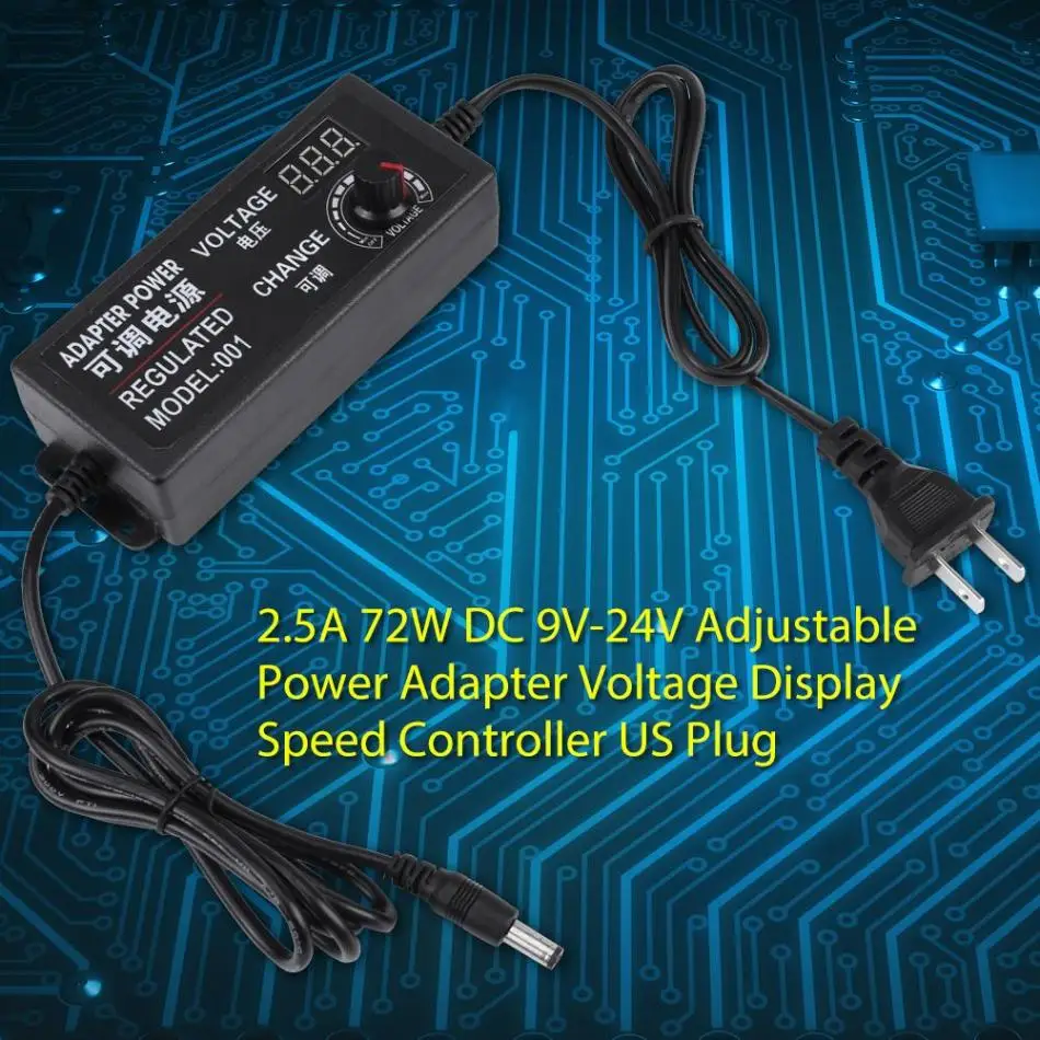 Регулируемый адаптер питания 2.5A 72W DC 9 V-24 V Регулируемый адаптер питания дисплей напряжения регулятор скорости US Plug