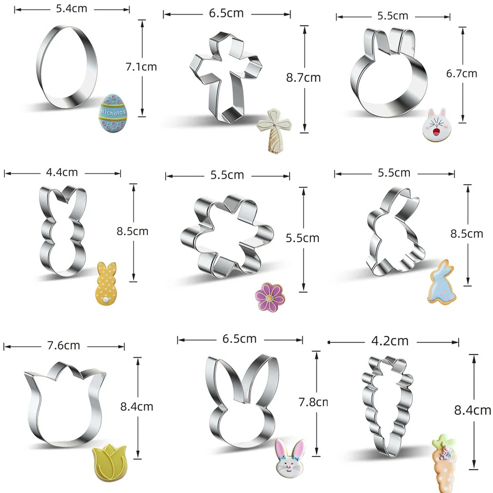 Cookie Cutter Baking Mold Cookie Mould Pastry Cutter 1pc Stainless Steel Easter Cookies Mold Rabbit Carrot Flower Egg Biscuit Cutter Mold for Kids Easter Party Decoration DIY Craft