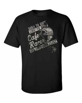 

Summer T Shirt Men New High Quality Cafe Racer Motorcycle Fast Riders Biker Helmet Born To Race TT Tee Shirt