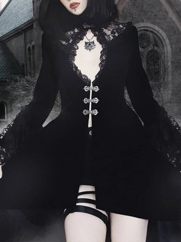 Gothic Black Velvet Dress 3